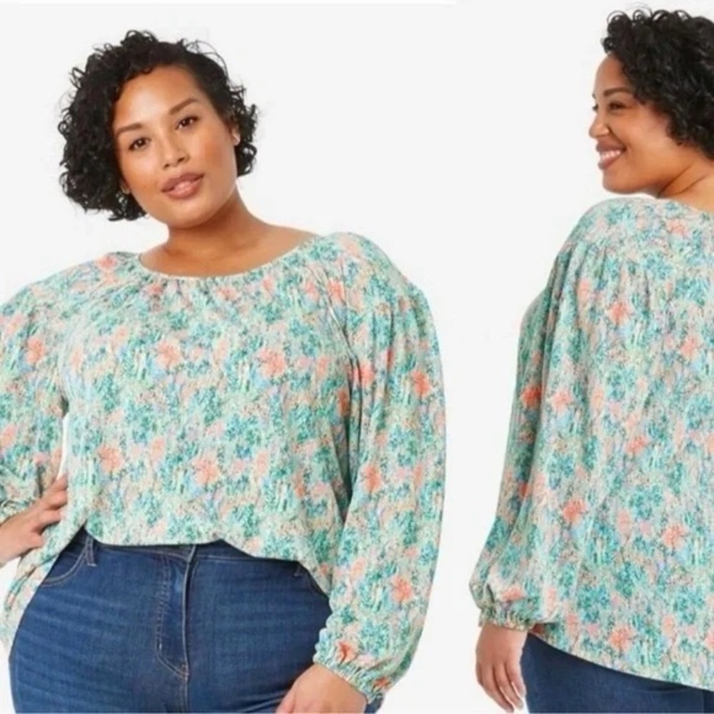 Ava & Viv Balloon Sleeve Blouse, Size 1X